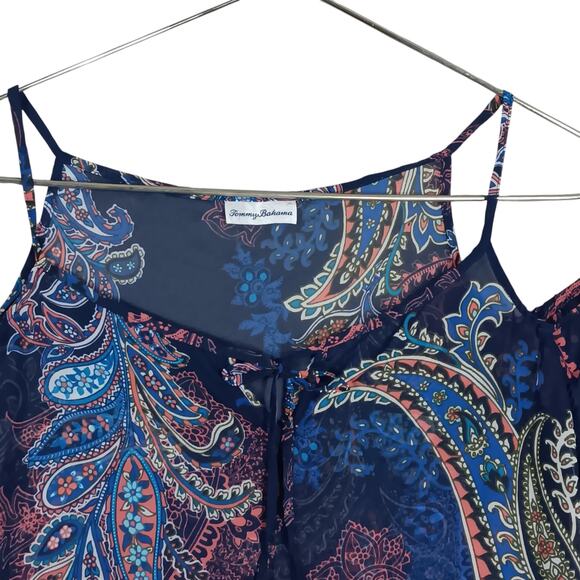 Tommy Bahama Paisley Leaves Cold-Shoulder Cover-Up Size Medium Blue Lightweight - Picture 4 of 8